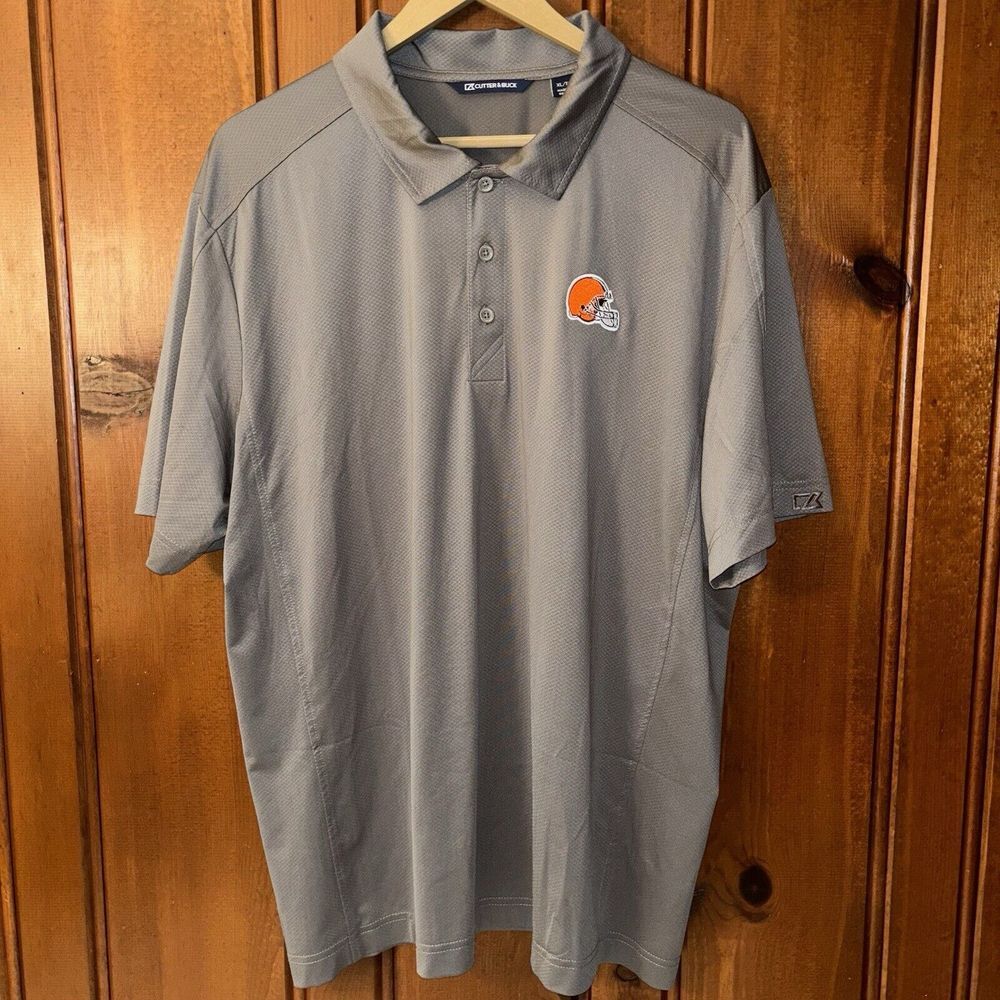 NFL Cleveland‎ Browns CUTTER & BUCK Golf Polo Men's XL Gray Helmet Logo Preppy